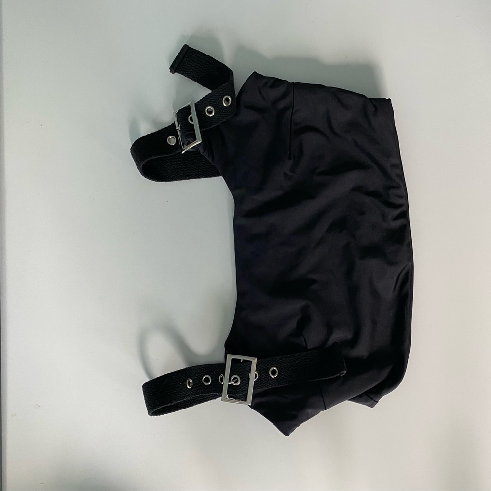 Black crop top with adjustable belt straps